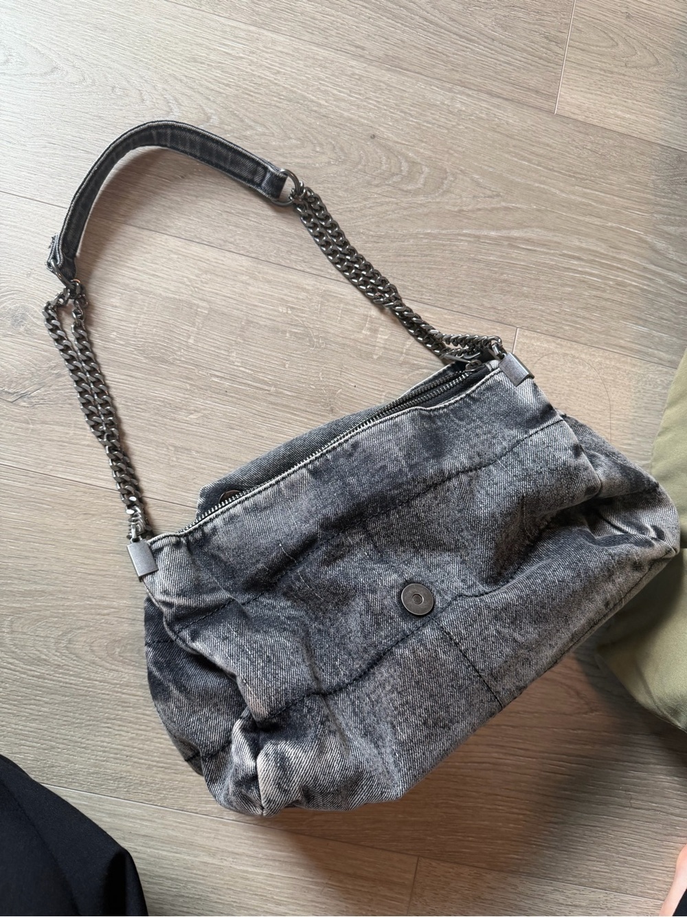ZARA jean Black Textured Shoulder Bag with Chain Strap - Picture 8 of 8